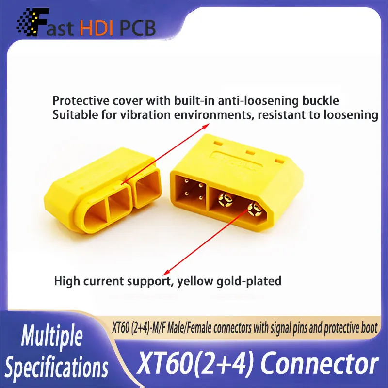XT60-F/M 6ピン コネクターセット、保護カバー付き、20A高電流+信号ピン、ドローンバッテリーおよびコントローラー用