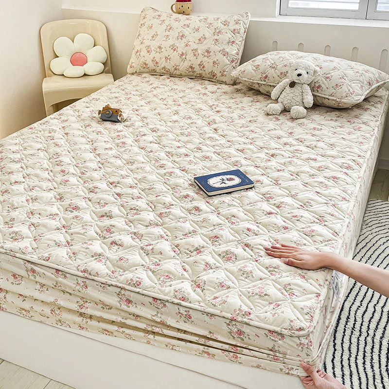 Quilted Bed Cover Floral Style Bedspread Elastic Mattress Protertor Thicken Bed Linen 매트리스커버 Home Bedsheets (No Pillowcase)
