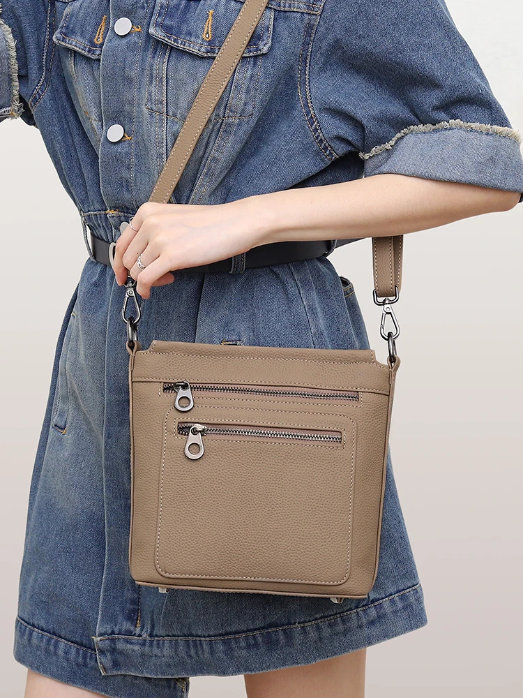 Genuine Leather Bag for Women 2023 Summer New Top Layer Cowhide Multi Pocket Single Shoulder Crossbody Bag Handbags