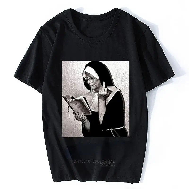 

Old nun middle finger attitude T-shirt man T-shirt Harajuku fashion street dress woman Nmen casual dress Ropa Hombre custom