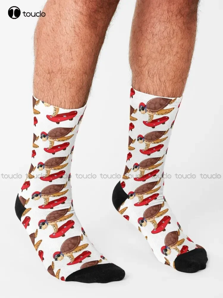 Skateboarding Turtle Socks Hiking Socks 360° Digital Print Personalized Custom Unisex Adult Teen Youth Socks Custom Gift Art