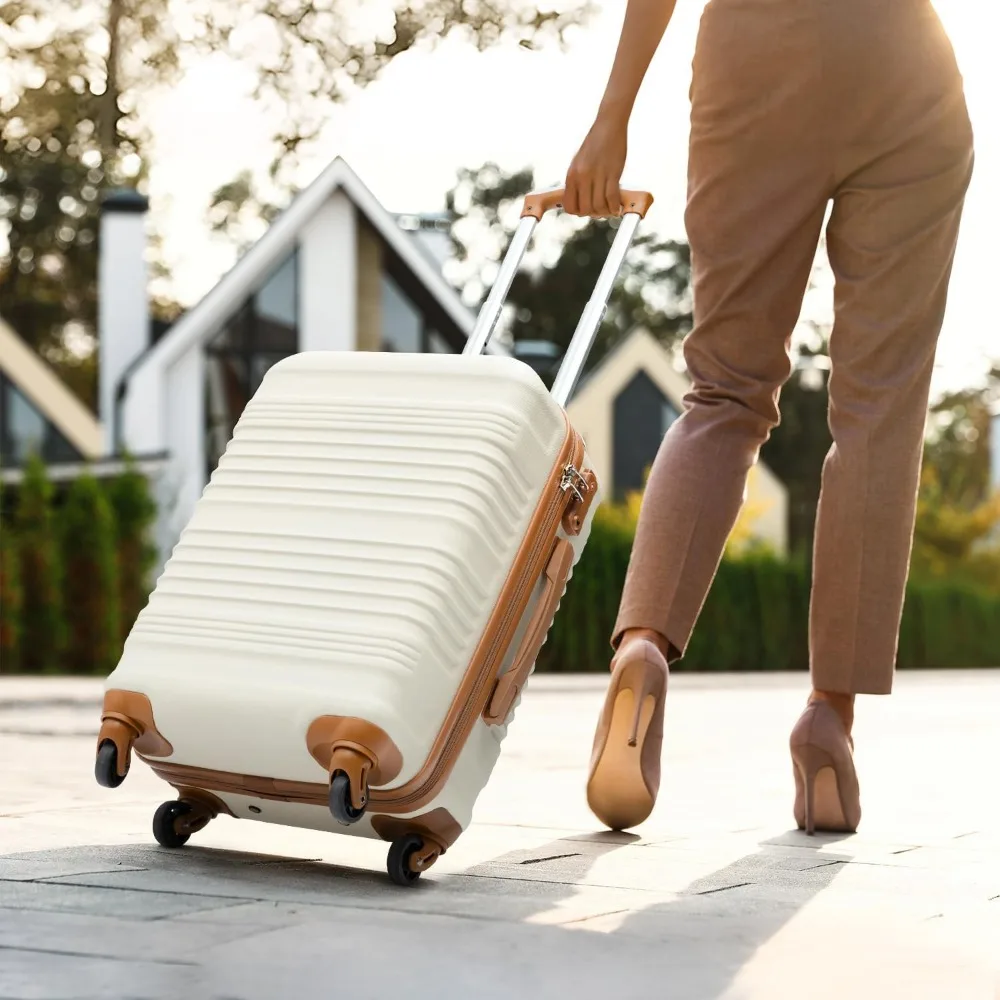 Conjunto de bagagem de três peças com trava TSA, rodas giratórias, conjunto de mala de mão rígida em preto para viagens