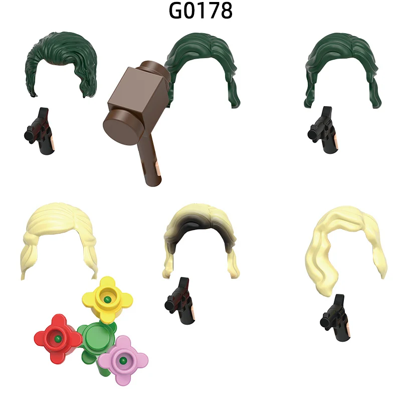 The Action Figures Flowers Hammer Weapons Pants Hair Parts Model Blocks MOC Bricks Set Gifts Toys For Children G0178