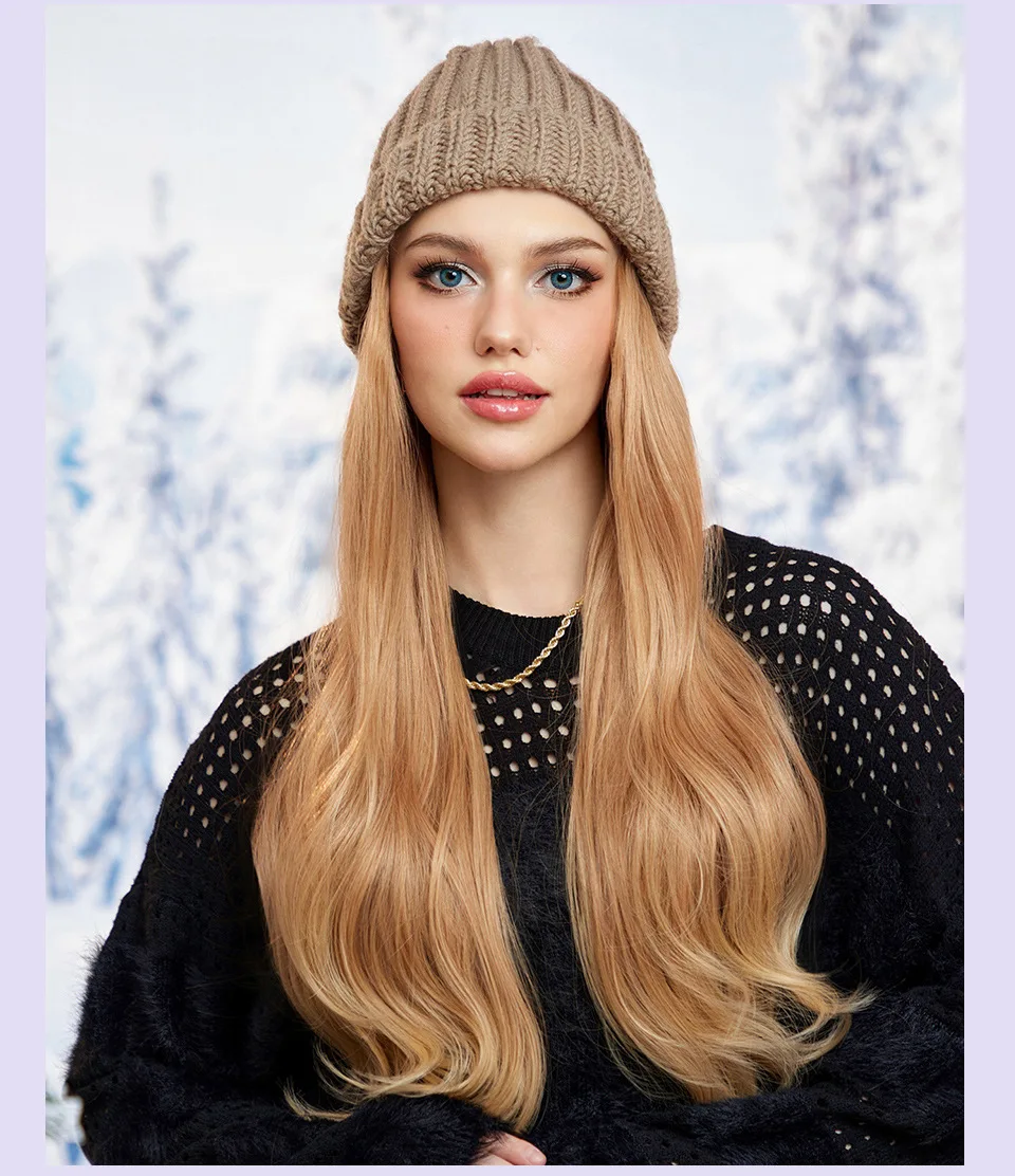 Hat wig Brown Blonde Wigs Hat wigs Cap Connect Synthetic Wigs Hair for Women Daily Party Use High Resistant Hair