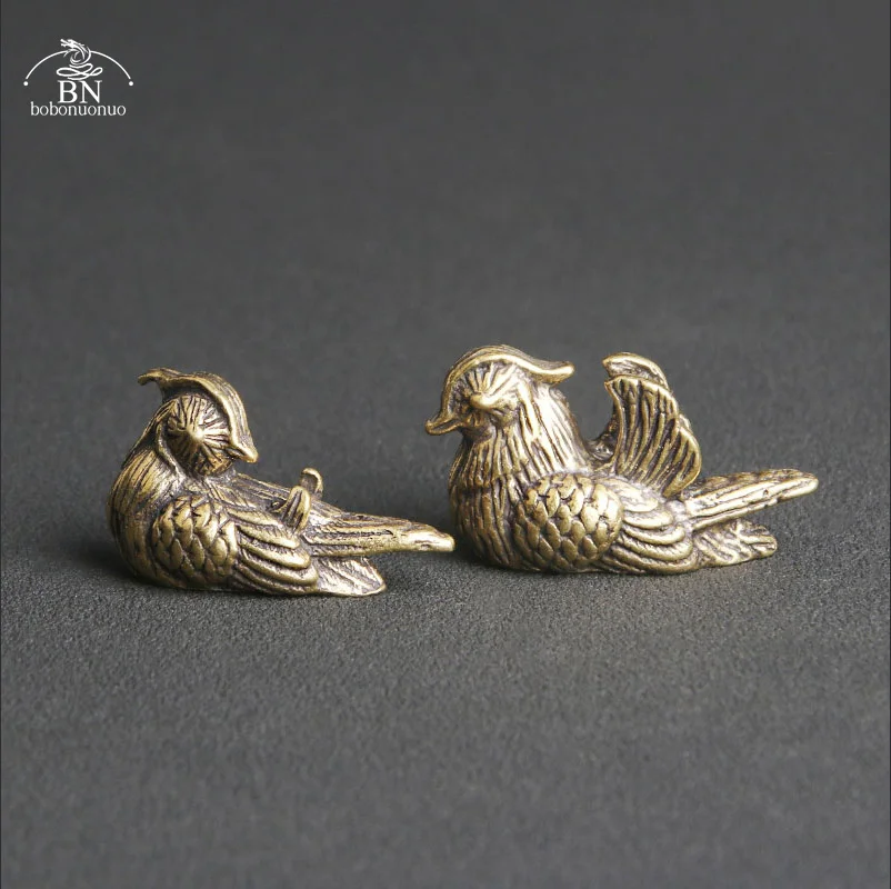 Figuritas delicadas de Pato Mandarín, artesanía de animales de cobre sólido único, decoraciones para el hogar, fiesta de boda, aniversario Da, 1 par