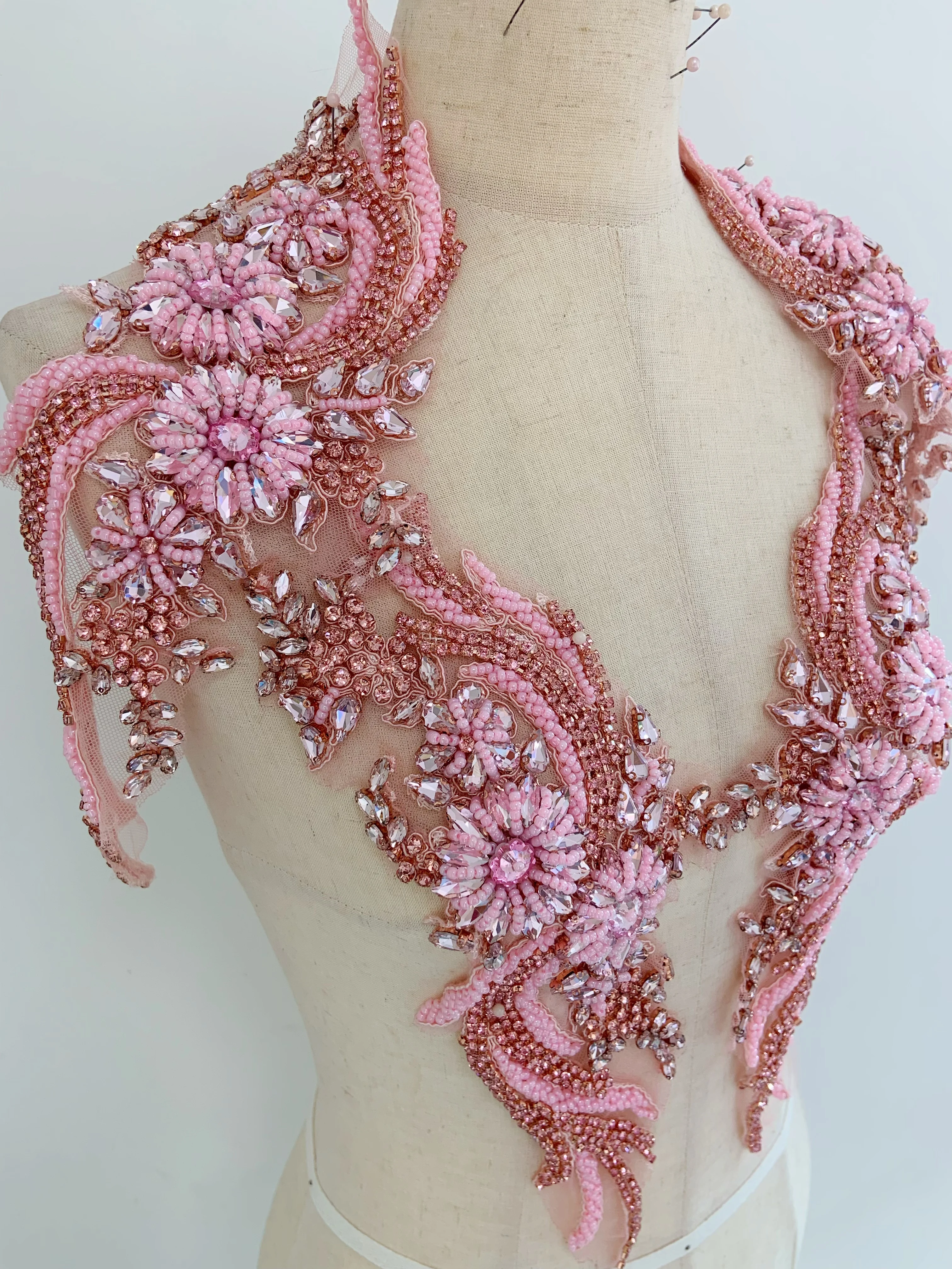 

Роскошный розовый кристалл с цветочной аппликацией и стразами и бриллиантами, нашивка на лиф для свадебного бального платья, свадебное платье, 3D оранжевый корсет, шитье