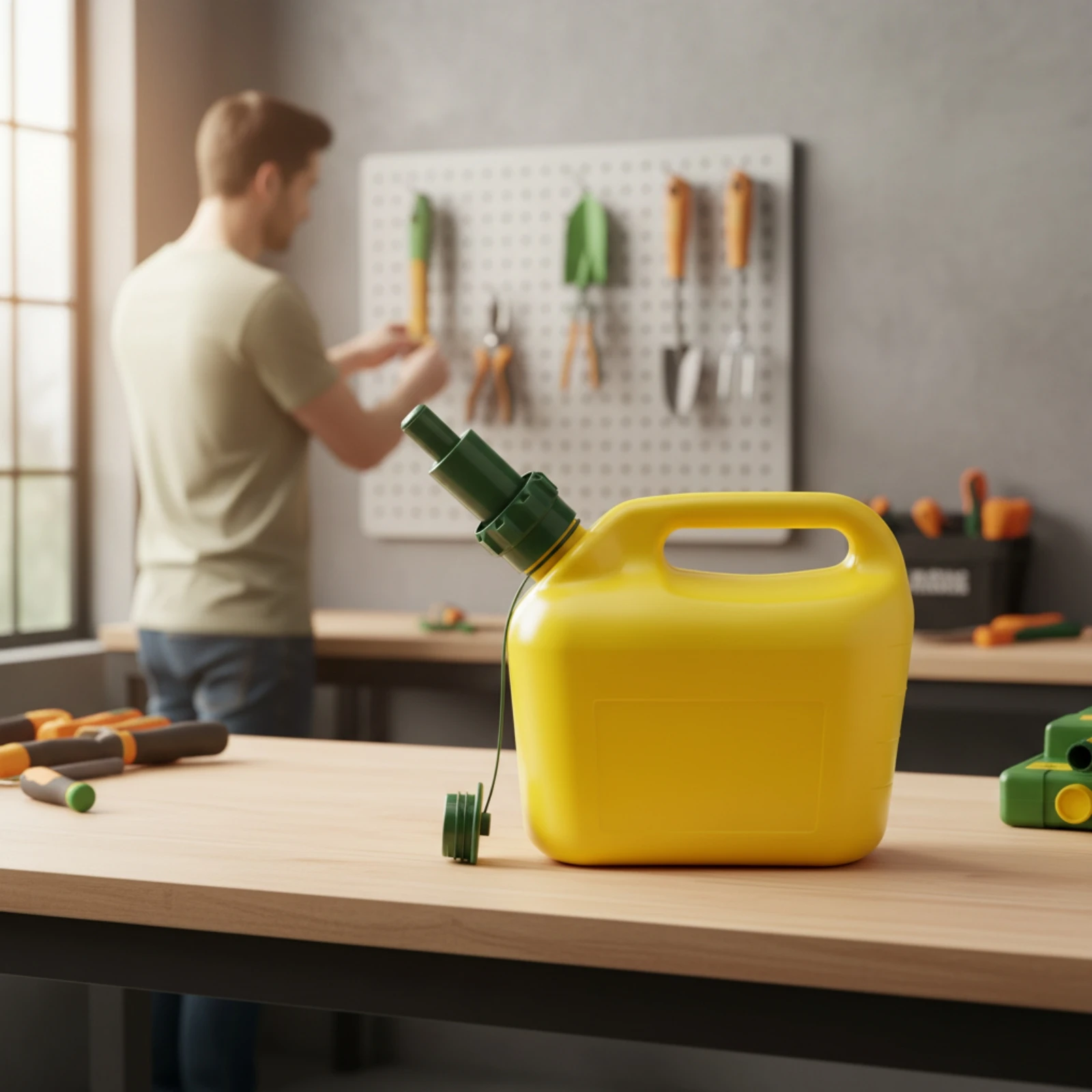 Jerry Can Compact Fuel Tank with Spout Fuel Can with Handle Robust Container Spill Proof for Homeowners, Lawnmower, Garage