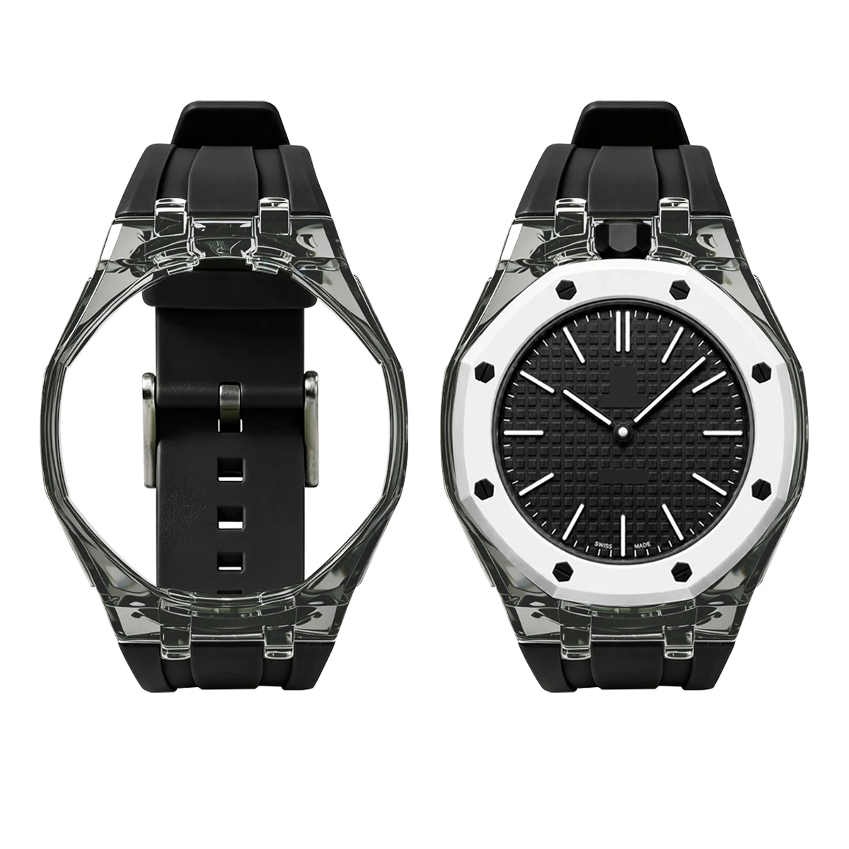 S-watch watch transparent case, colored rubber strap, watch modification accessories.