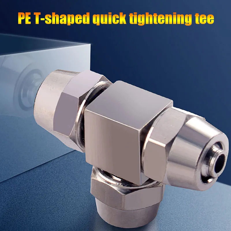 

304 Stainless Steel PE T-type Tee Quick Screwing Pneumatic Air Pipe Joint Copper PE-4/6/8/10/12mm Variable Diameter Pipe Joint