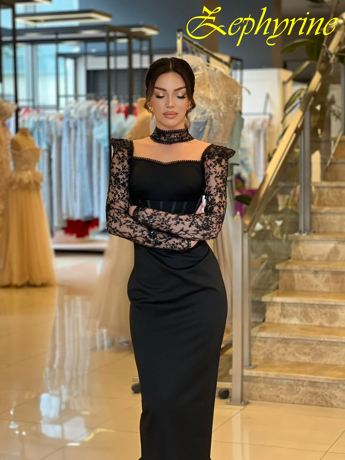 

Customized Straight Square Collar Long Sleeves Classic Evening Dress Delicate Formal Bespoke Occasion Gowns Fashion Party Dress