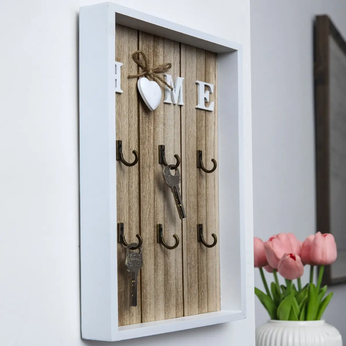 Wooden Metal Key Hook Board, Home Wall Decoration, Living Room Entrance Storage Rack