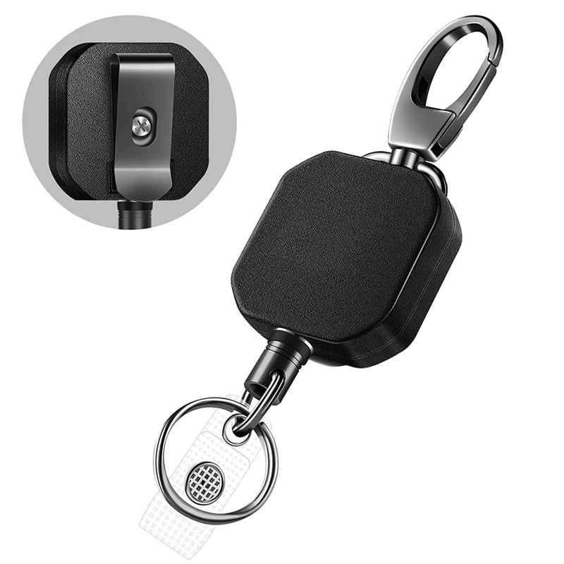 Heavy Duty Metal Retractable Badge Holders Carabiner Belt Badge Reels Clip Key Ring ID Card Holder