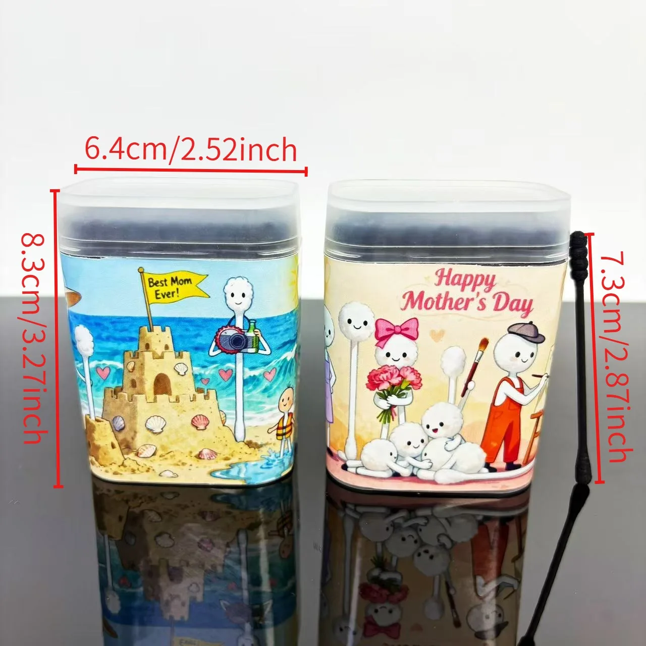 200 قطعة/400 قطعة عيد الأم تحت عنوان مزدوجة نهاية مسحات القطن دوامة مستديرة الإبداعية عيد الأم عنصر أعواد قطنية العصي