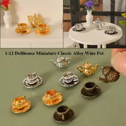 1:12 Dollhouse Miniature Tea New Alloy 3 Colors Tea Set Model Classic Wine Pot Miniature Dollhouse Decorations