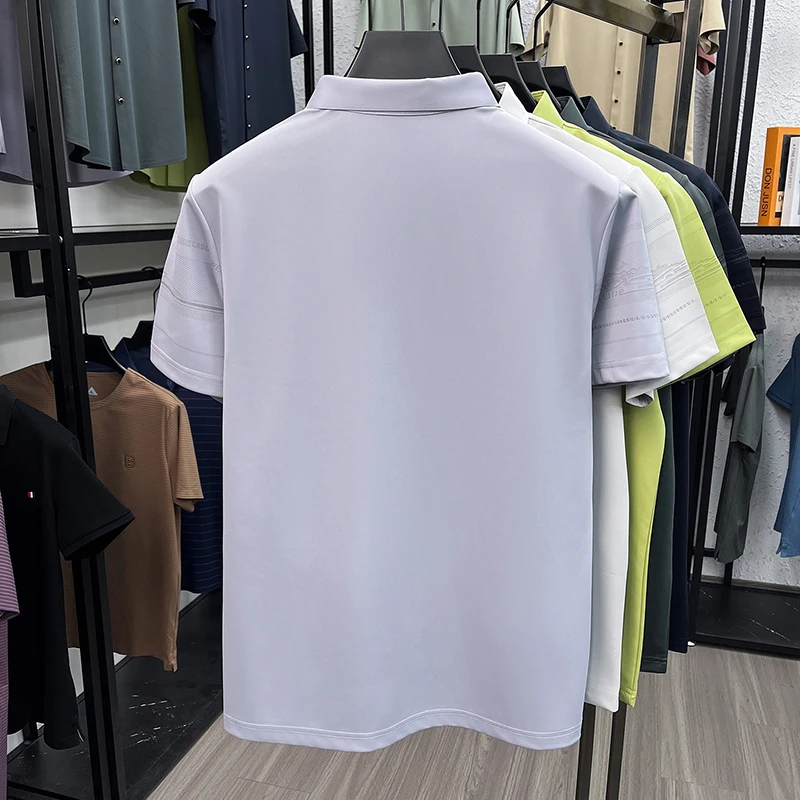 Summer Top 2026 Formal Polo Shirt Men Relaxed Fit Soft Palm Tree Embossed Pattern Stretch Gentleman