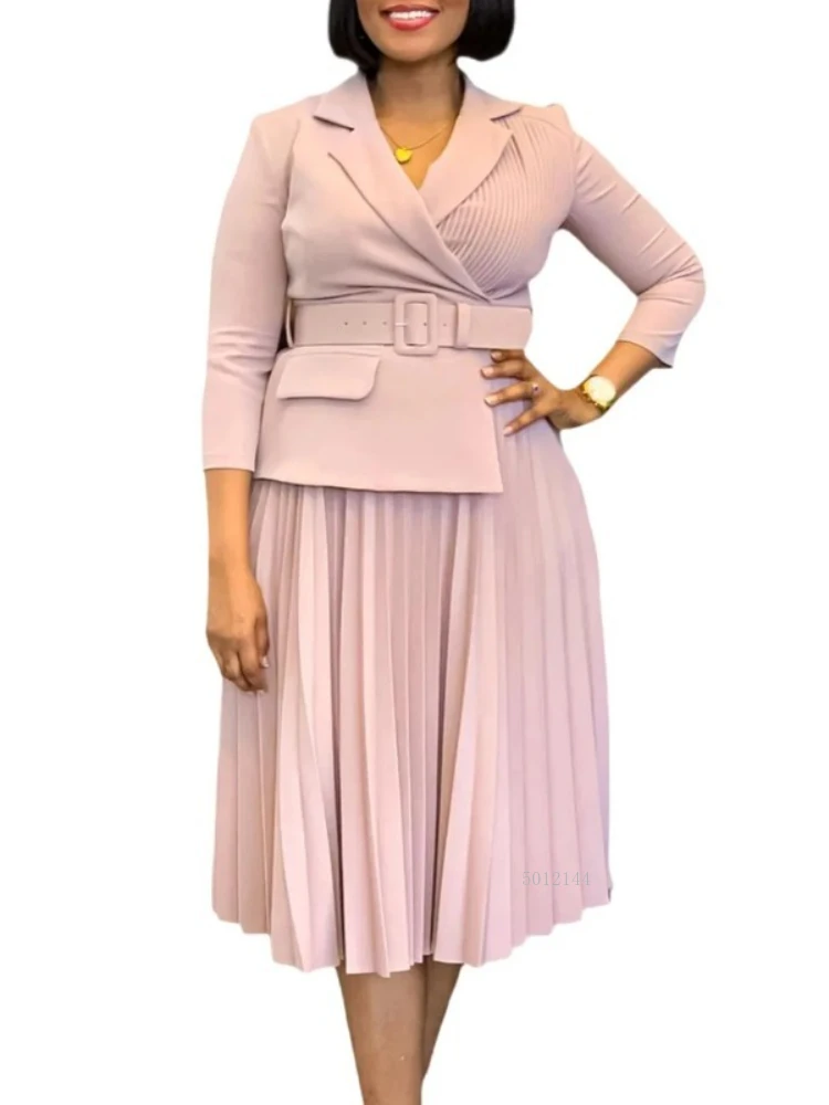 

Африканские платья Dashiki для женщин, осенняя мода, рукав 3/4, v-образный вырез, полиэстер, плиссированное платье миди, африканская одежда, платье Анкары