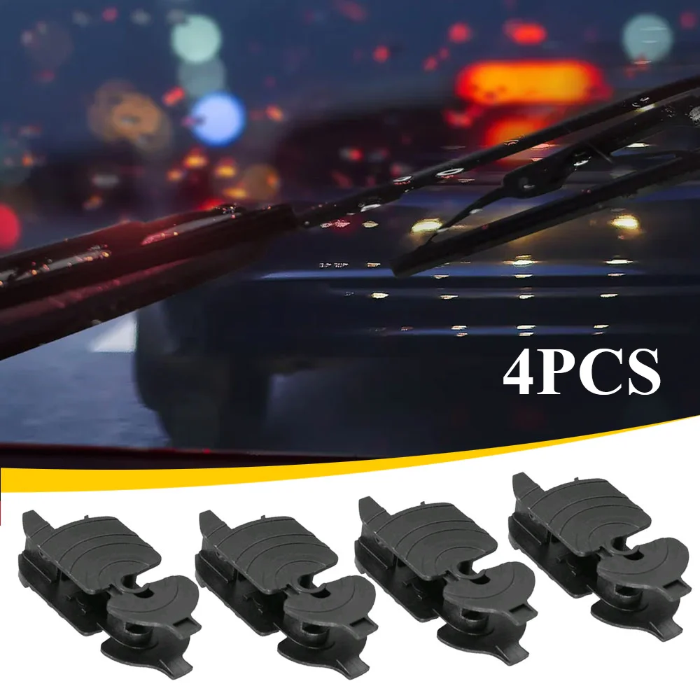 4Pcs Car Fastener Clips Black Plastic Auto Accessories Universal Car Front Wiper Blade Arm Adapter Clip J Hook Type A C D