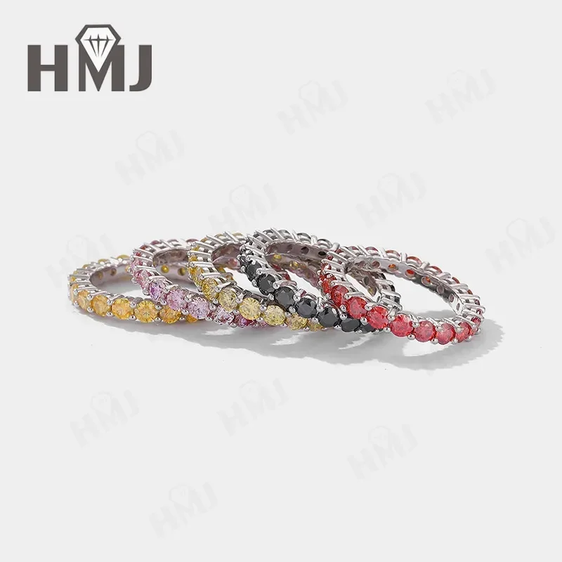 

3mm Pink Moissanite Eternity Rings For Women GRA Certified S925 Silver Colored Diamond Row Ring Engagement Wedding Band
