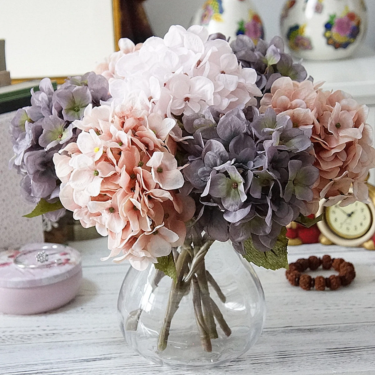 Artificial Flowers Silk Hydrangea Home Birthday Party Decoration Outdoor Garden Wedding Bridal Wreath Accessories DIY Gift Props