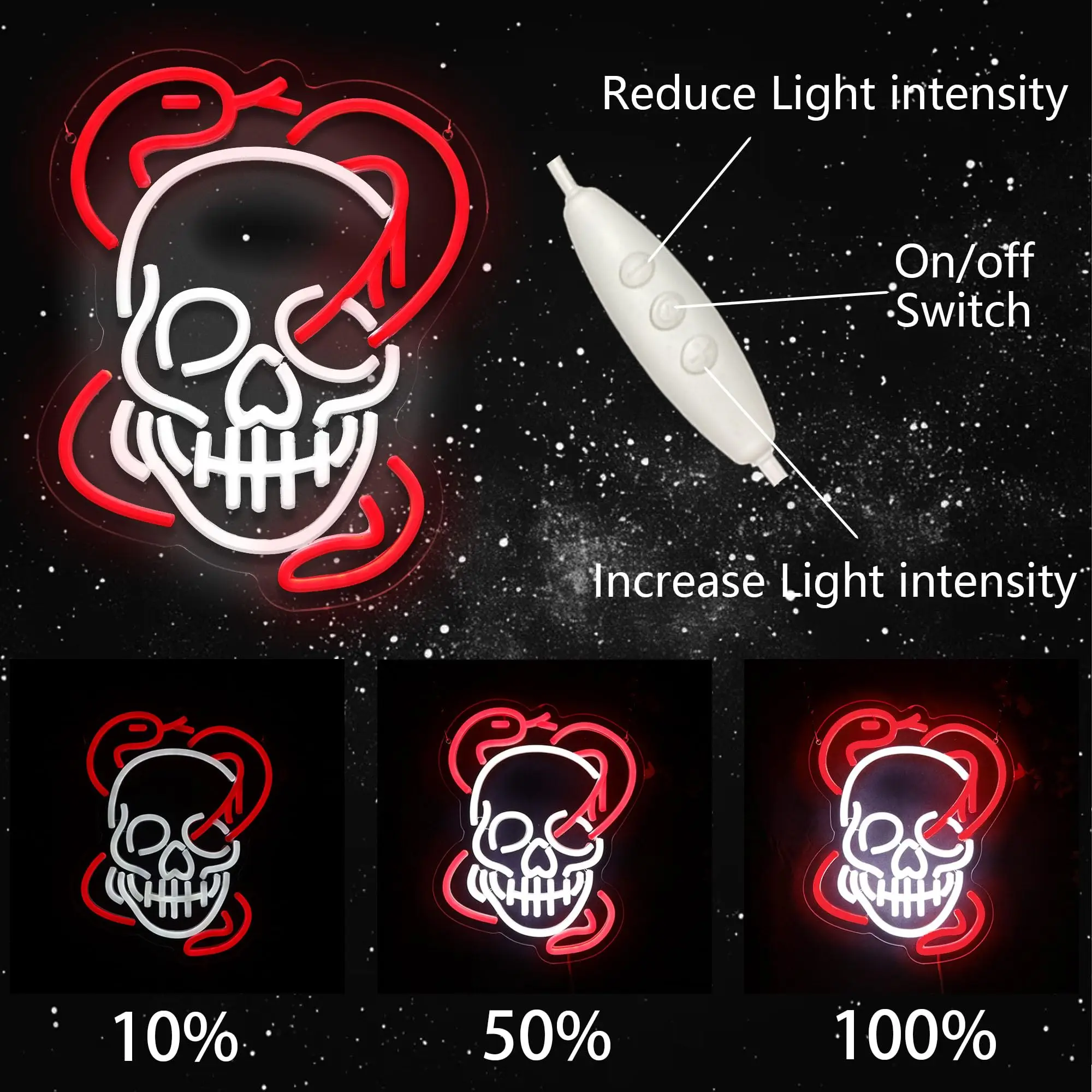 Halloween Skull and Snake Neon Sign Dimmable LED Light Wall Decor for Game Room Men's Study Room Party Gift for Kids