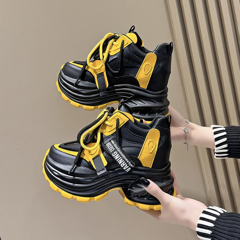 9cm Brand Spring Platform Sneakers Distressed Casual Non-slip Women's Cotton Shoes Soft Comfortable 2026 Autumn Running Shoes