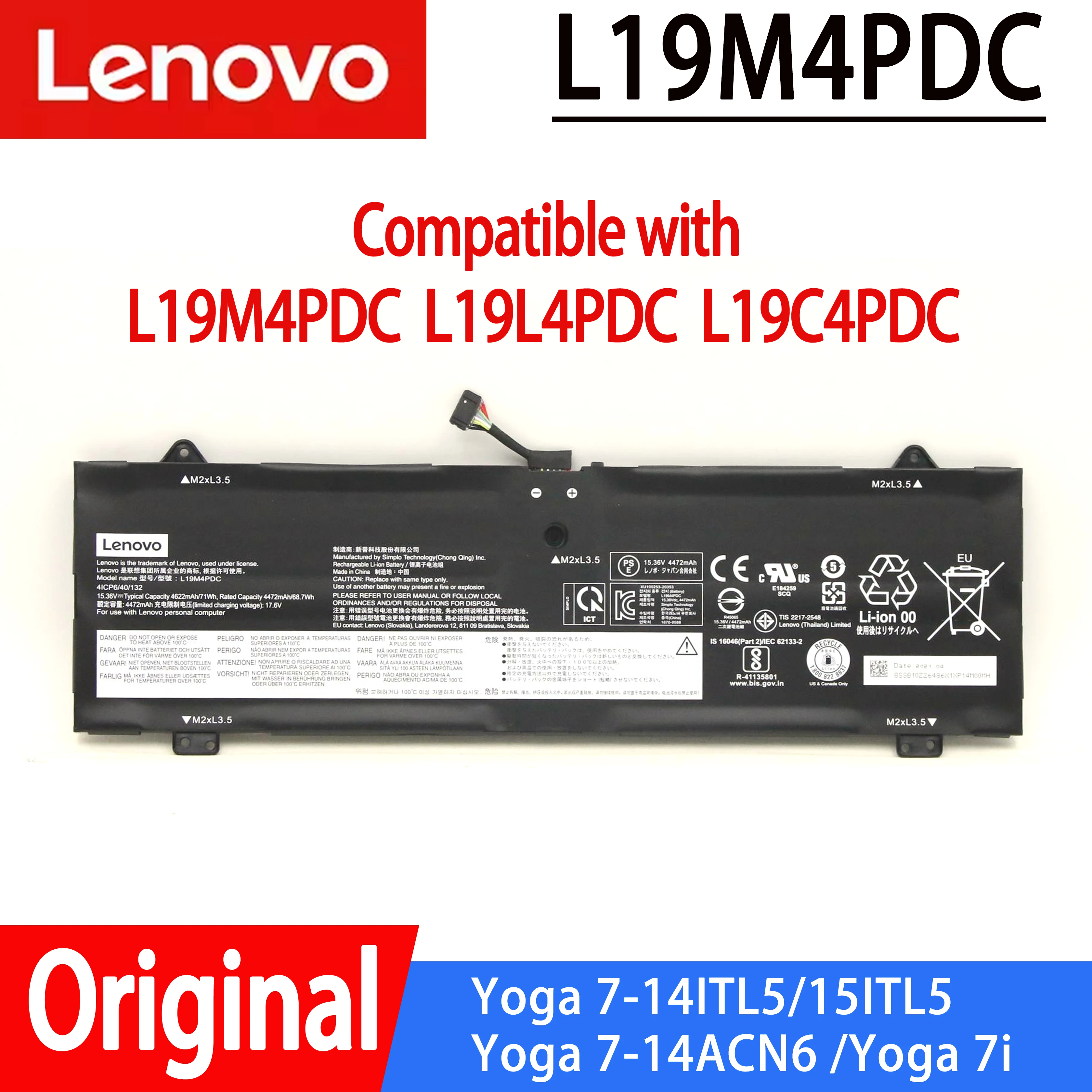 

Lenovo Ideapad C750-14ITL 7-14ITL5 7-15ITL5 7-14 Yoga 7i Battery L19M4PDC L19C4PDC L19L4PDC SB10Z26481 5B10Z26485 5B10Z26479