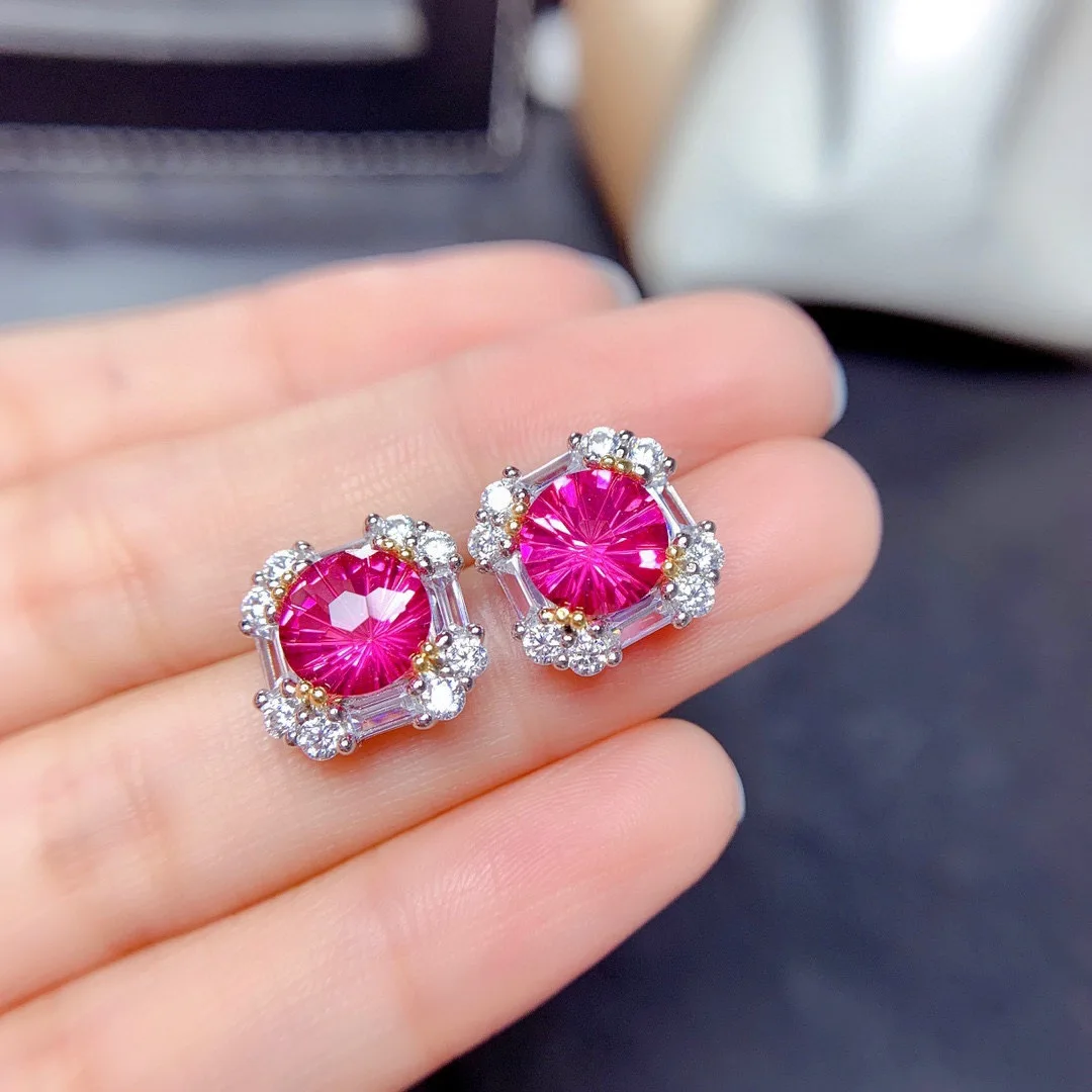 2-Karat-Aquamarin, Rubin-Set Ring-Anhänger-Ohrringe, Geeignet für Damen-Verlobungsschmuck – Detail 12