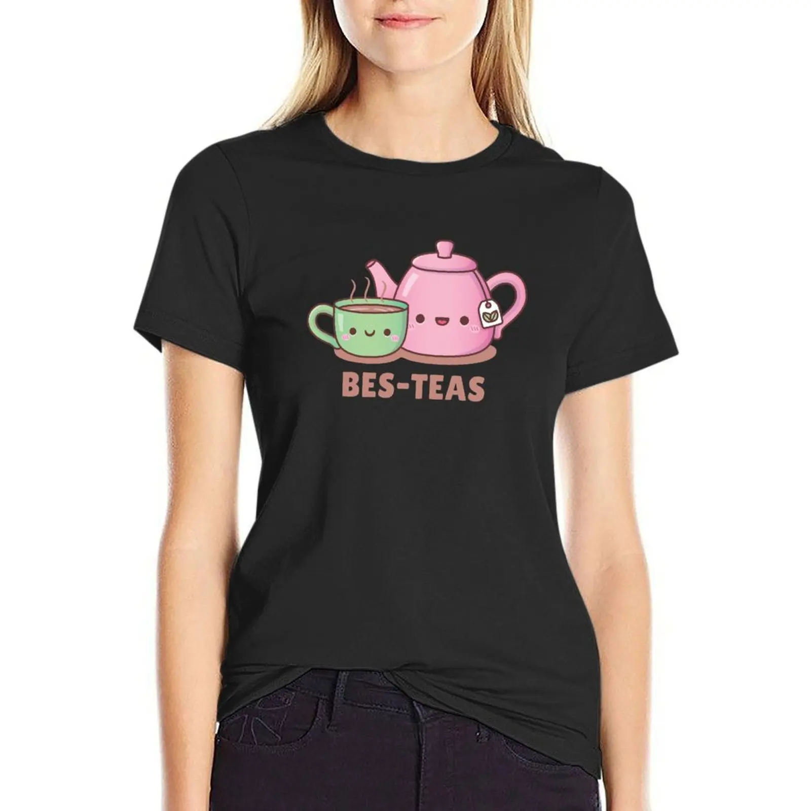 Cute Teacup and Teapot Bes Teas Besties T-Shirt animal print shirt for girls tops lady clothes t-shirt dress for Women long