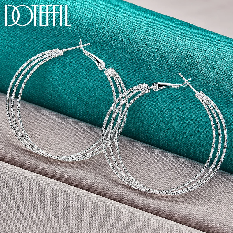 DOTEFFIL 925 Sterling Silver Round Three Circle 50mm Hoop Earrings For Woman Wedding Engagement Party Fashion Charm Jewelry