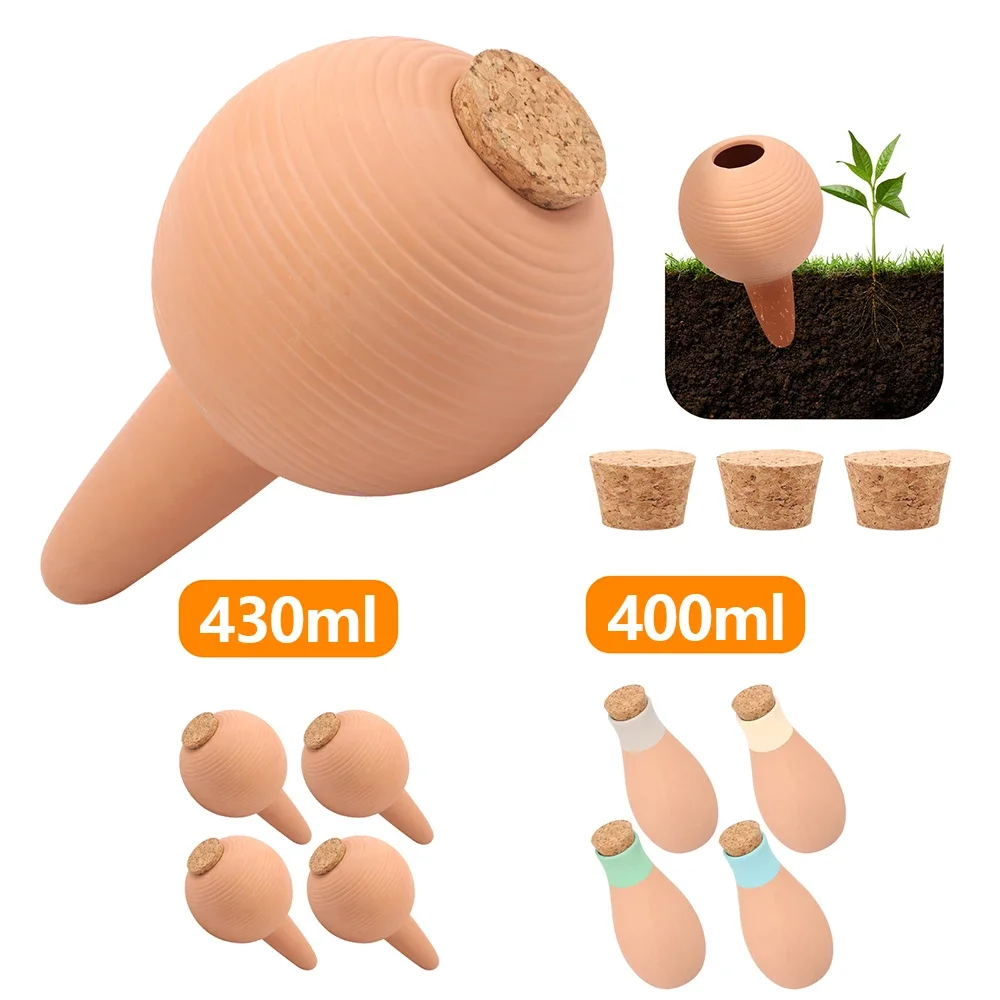 4Pcs Plant Watering Globes Garden Automatic Plant Watering Stakes with Wood Stoppers Self Watering Device Drip Irrigation System