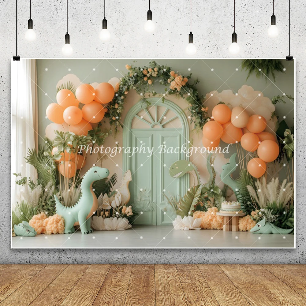 Cartoon dinosaurus achtergrond schattige dinosaurus tropische jungle kinderen verjaardag baby shower partij ballon decor fotografie achtergrond