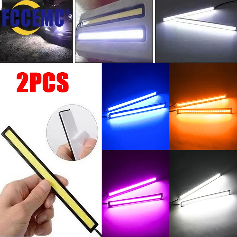 2pcs Ultra Thin Bright LED Car COB Daytime Running Lights Waterproof Night Lighting Decorative Ambient Lamp Bar 12V Universal