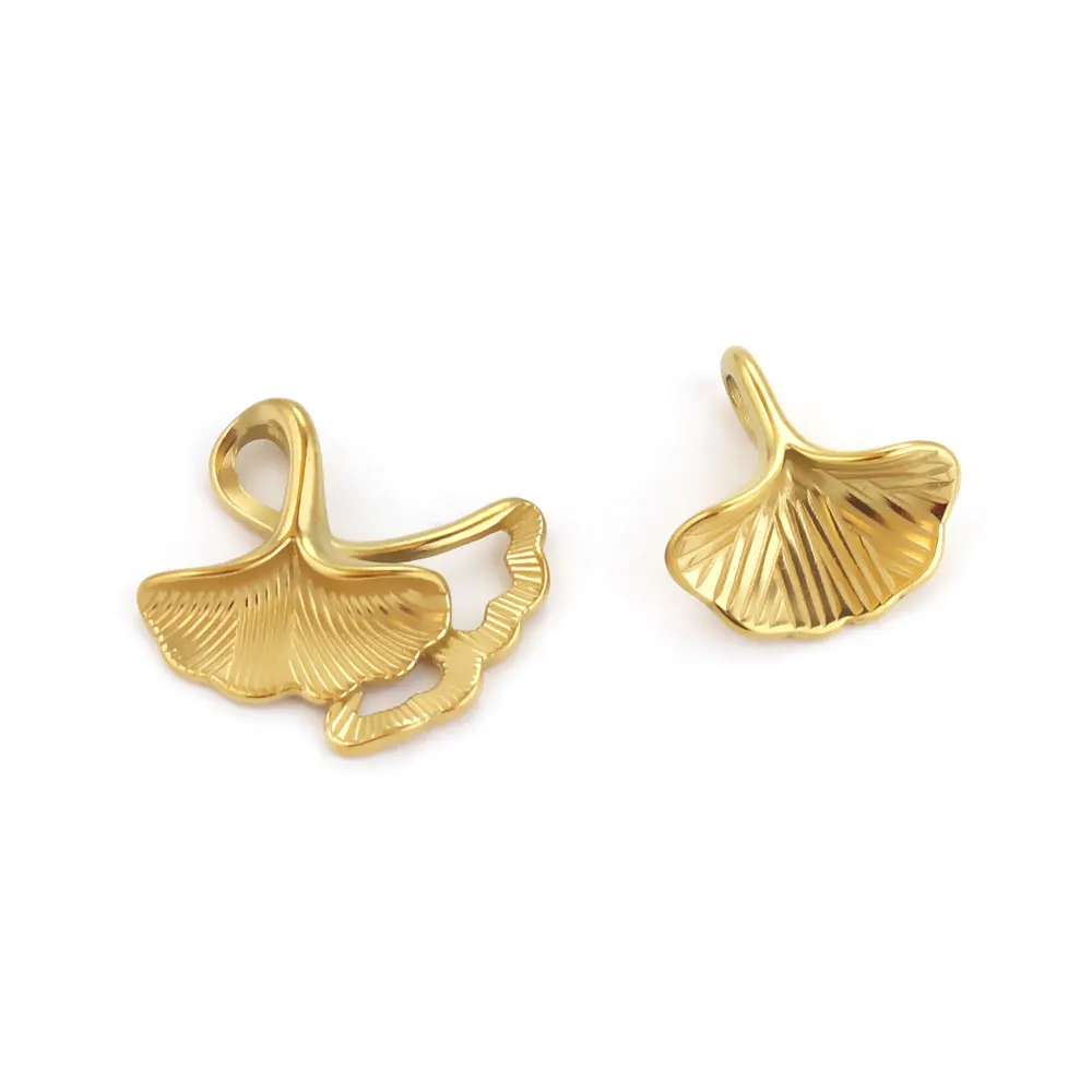 10pcs/lot PVD Gold Plated Stainless Steel Ginkgo Leaf Charms For Earring Necklace DIY Leaves Charms Jewelry Findings Supplies