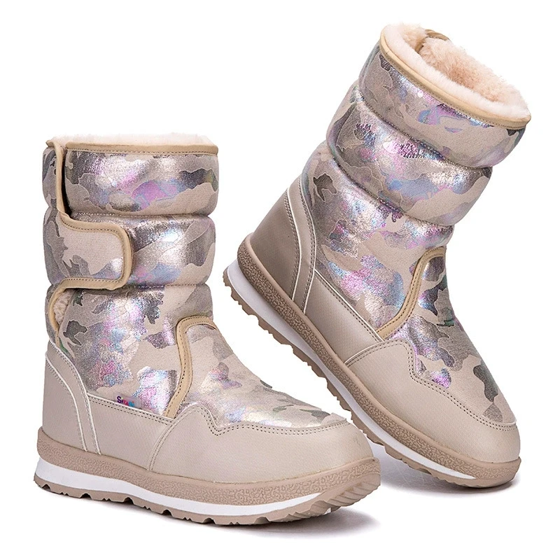 

Waterproof Camouflage Parent-child Snow Boots Winter Warm Plush Children's Shoes Boots for Kids Boys Girls Women Footwear