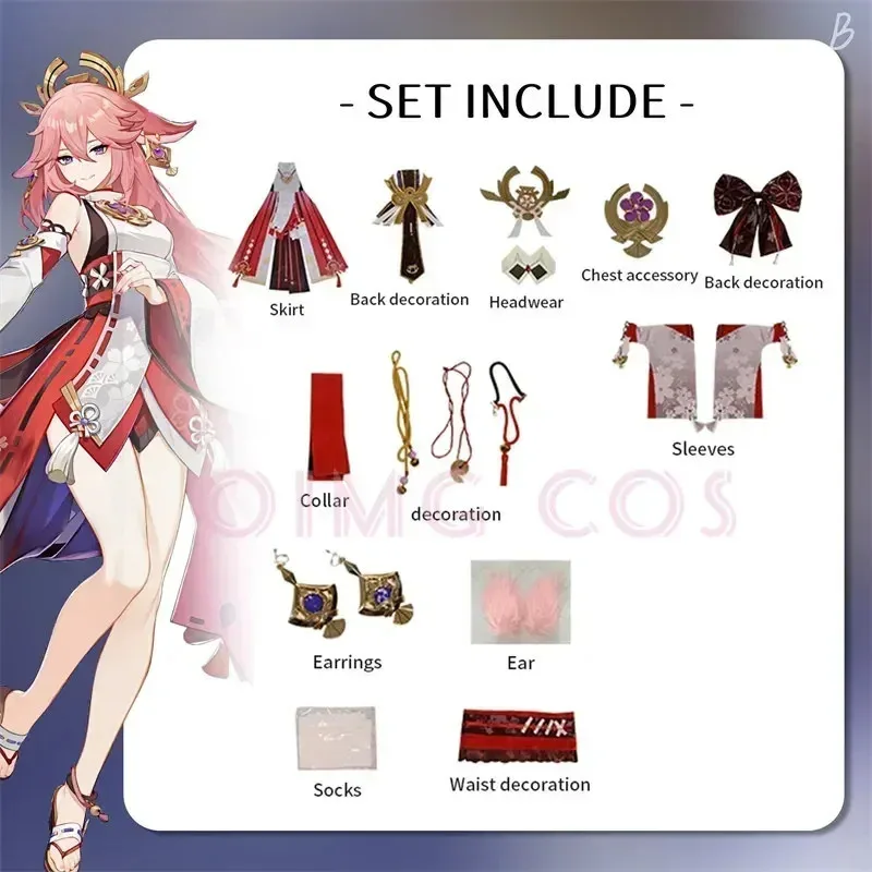 Высокое качество Яэ Мико Косплей Костюм Униформа Жаккардовая Ткань Парик Китайский Стиль Костюмы на Хэллоуин для Женщин Игра Аниме