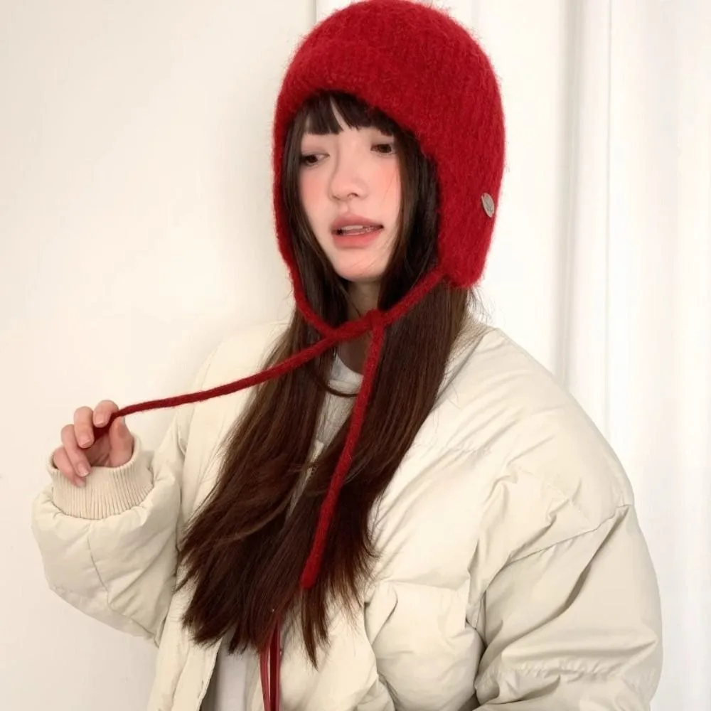 Casual Korean Style Earflap Hat Solid Color Woolen Knitted Hat Cold Proof Rabbit Ears Beanie Hat Girls