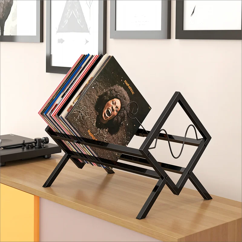 Vinyl Record Holder Desktop Books, Magazine Shelves Metal Display Shelf for CD Records Multi-function Organizer Storage Rack