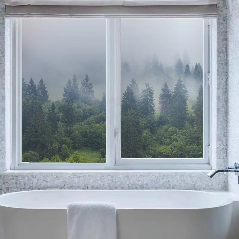 Nordic Style Forest Window Film Simple Landscape Stained Blackout Bathroom Door Glass Film Sunscreen Static Cling Frosted Film