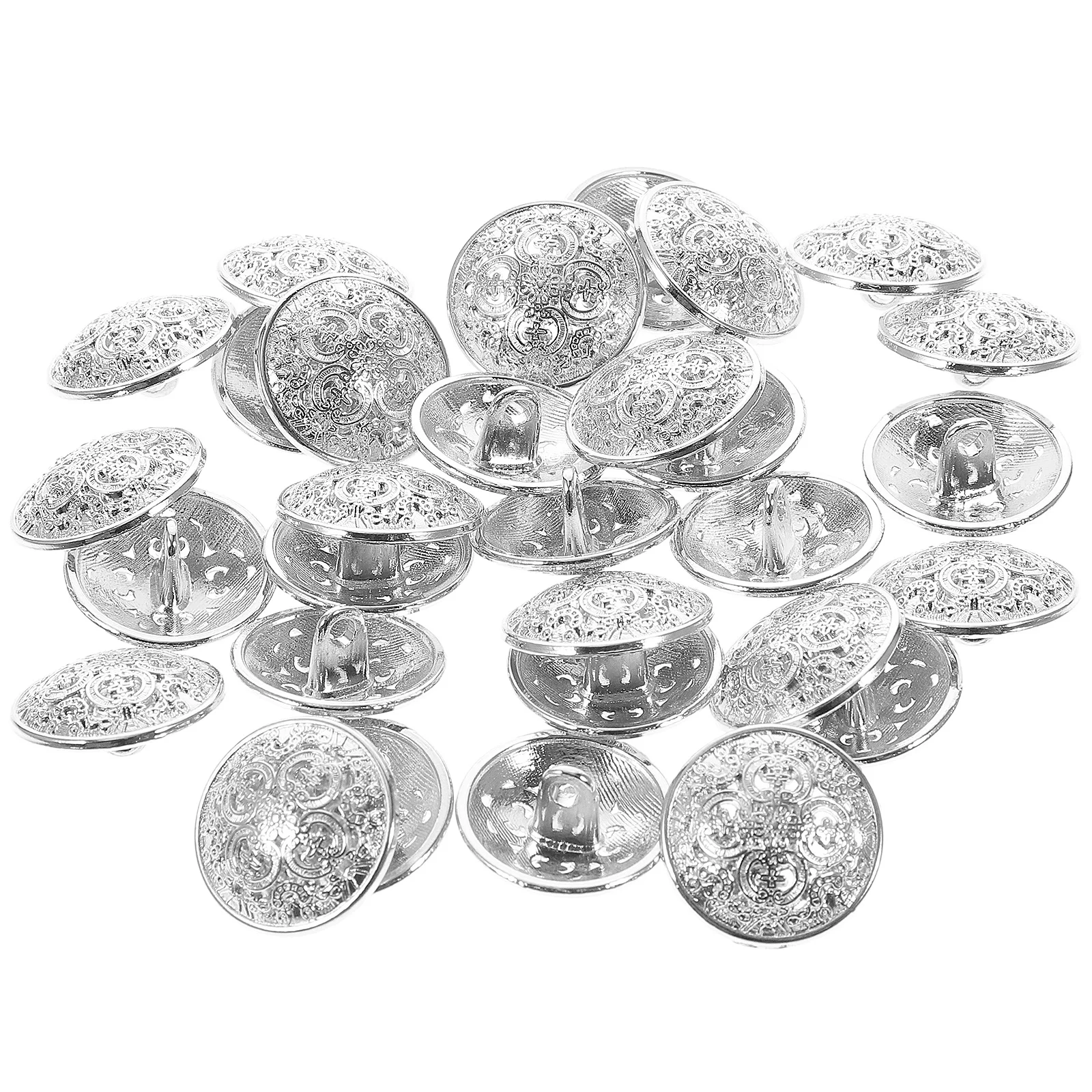 30Pcs Metal Hollow Buttons Silver for Jackets Coats Jeans DIY Sewing Fasteners Clothing Decor Metal Button for Coat