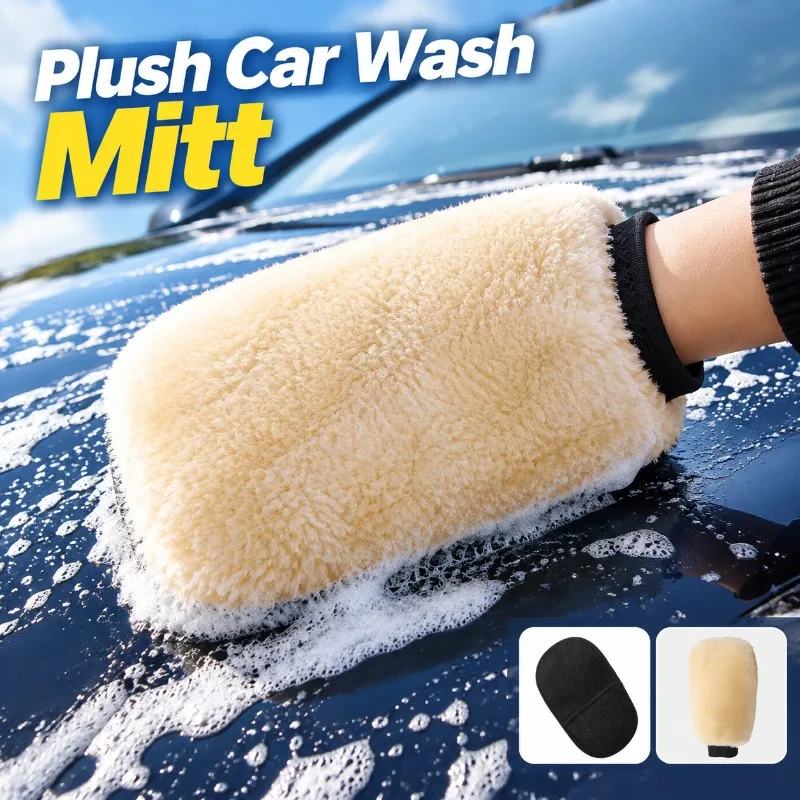 Car Wash Gloves Plush Short Wool Chenille Bear Paw 25x17cm, Soft Car Waxing Mitt for Vehicle Exterior Washing Detailing