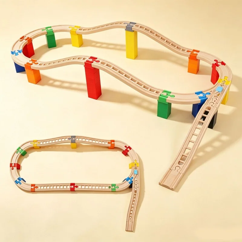 DIY Wooden Train Railway Set Toy Educational Toy Railway Set Wooden Train Tracks Accessories Halloween Christmas gift