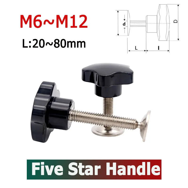 

1pcs M6 M8 M10 M12 Five star handle with pressure plate Plum Bakelite Hand Tighten Nuts Handles Plastic Knob Handle Head Screw