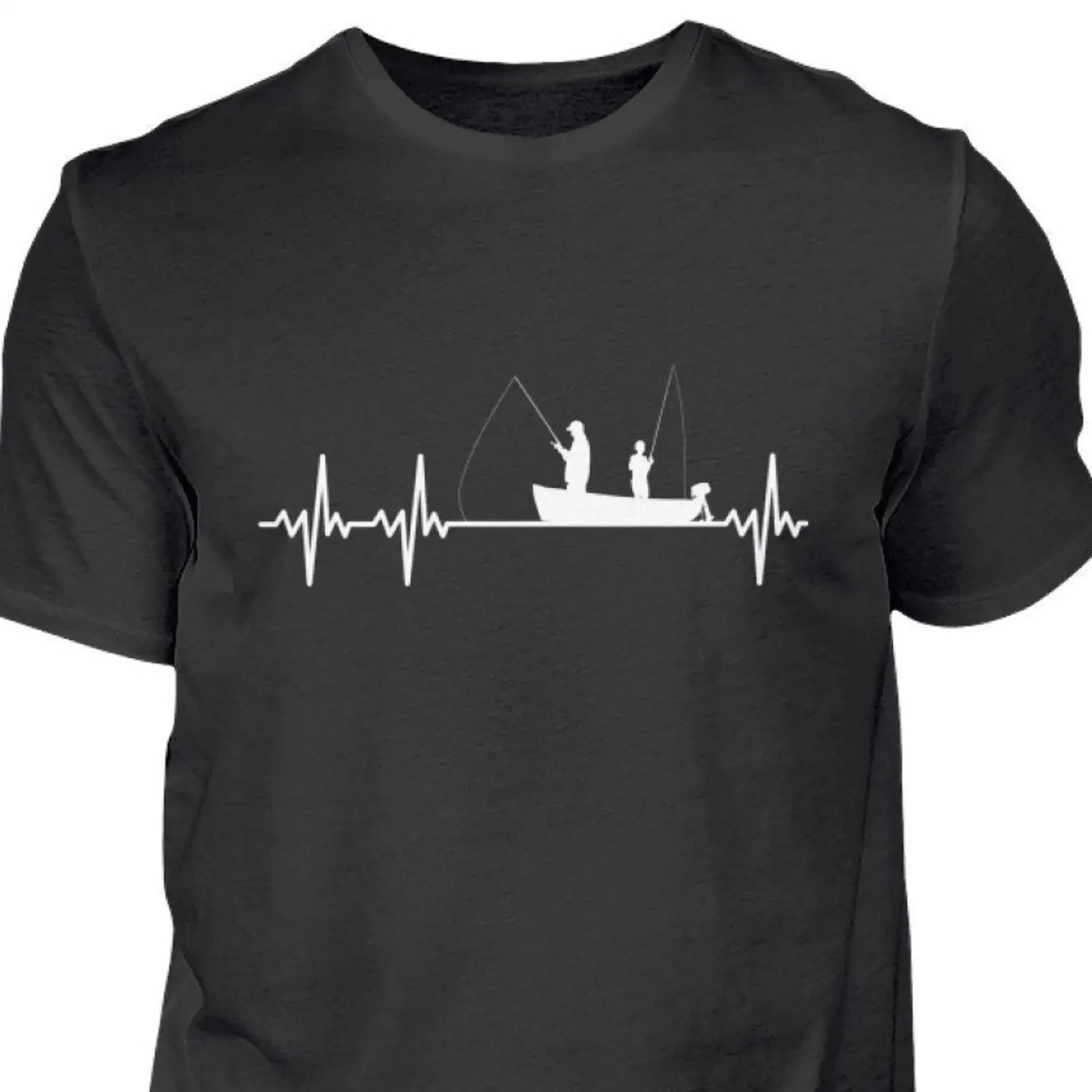 Men's Angler Heartbeat Father's Day T Shirt Dad Son Fishing Fisherman Frequency Cotton Casual vintage Washed Stylish fashion