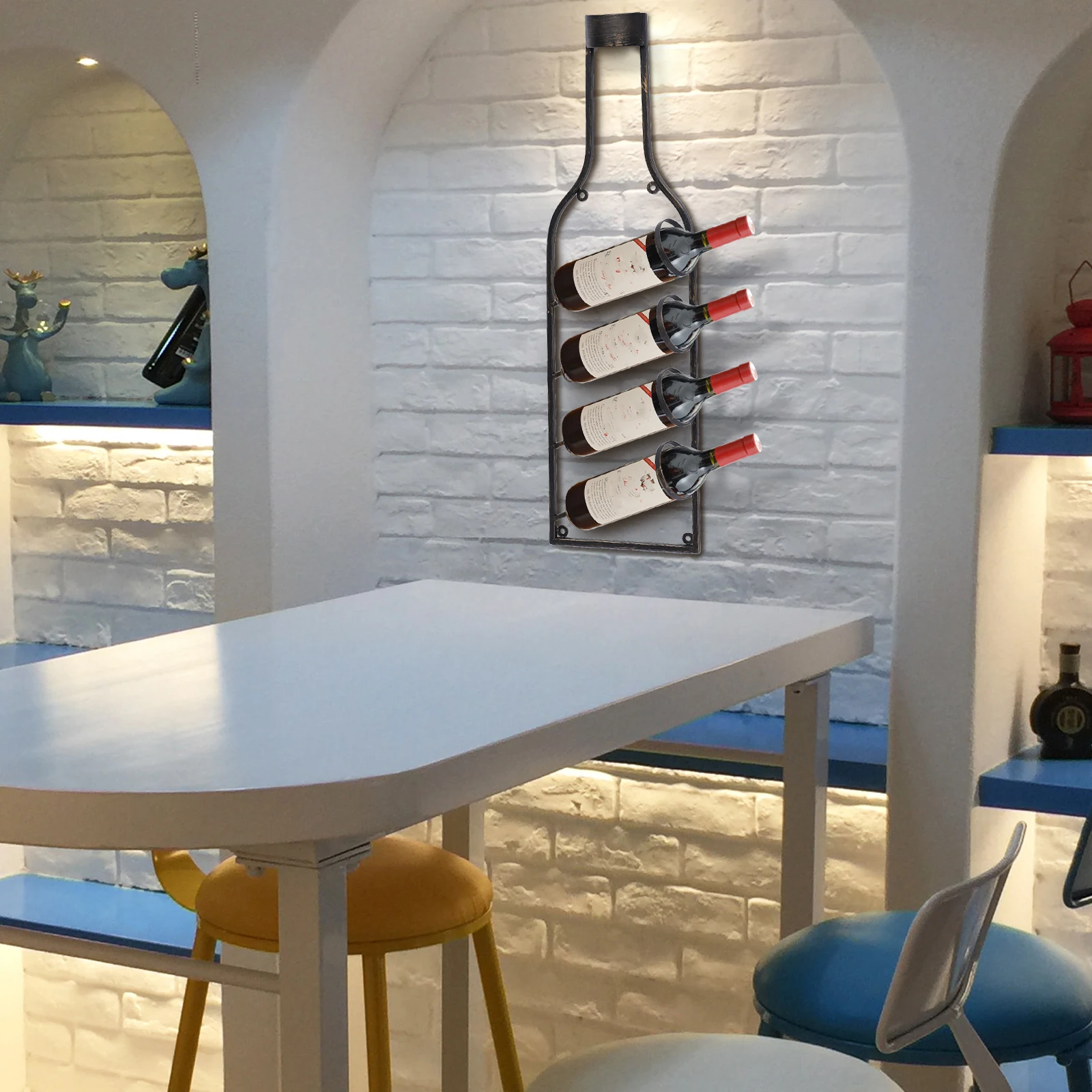 Retro Wall Mount Wine Rack Display Storage Organizer 4 Bottle Home Pub Bar Decor Wine Rack Home