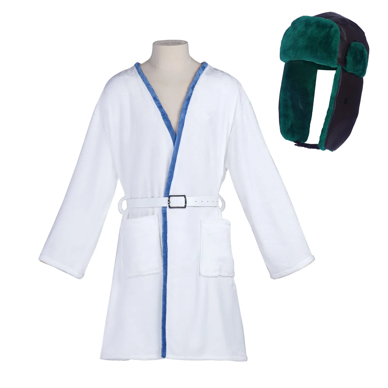 

White Solid Color Waist-Cinching Bathrobe For Men, Perfect For Christmas And Halloween In Europe And America