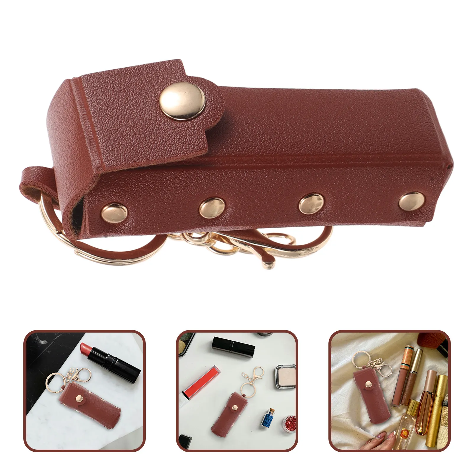 Portachiavi Porta Rossetto alla Moda, Custodia Leggera in PU con Anello Portachiavi, Design Compatto per Viaggi e Uso Quotidiano, Contenitore per Lucidalabbra