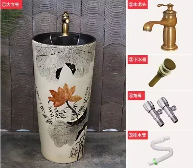 Lavabo colonne rétro du sol au plafond, évier de base extérieur dans une cour