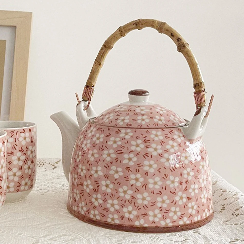 

Japanese Style Ceramic Tea Kettle Stovetop Brewing Pot for Loose Leaf Tea Hot Water Kettle Home Restaurant Use Pink