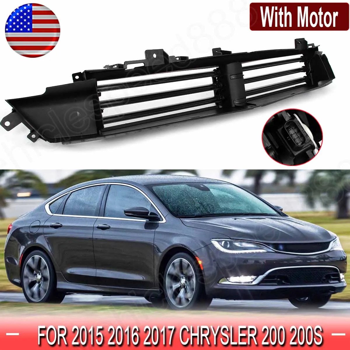 new Front Radiator Grille Compatible，2015 2016 2017 Chrysler 200C Active Air Shutter Deflector with Motor Automotive Body Kits