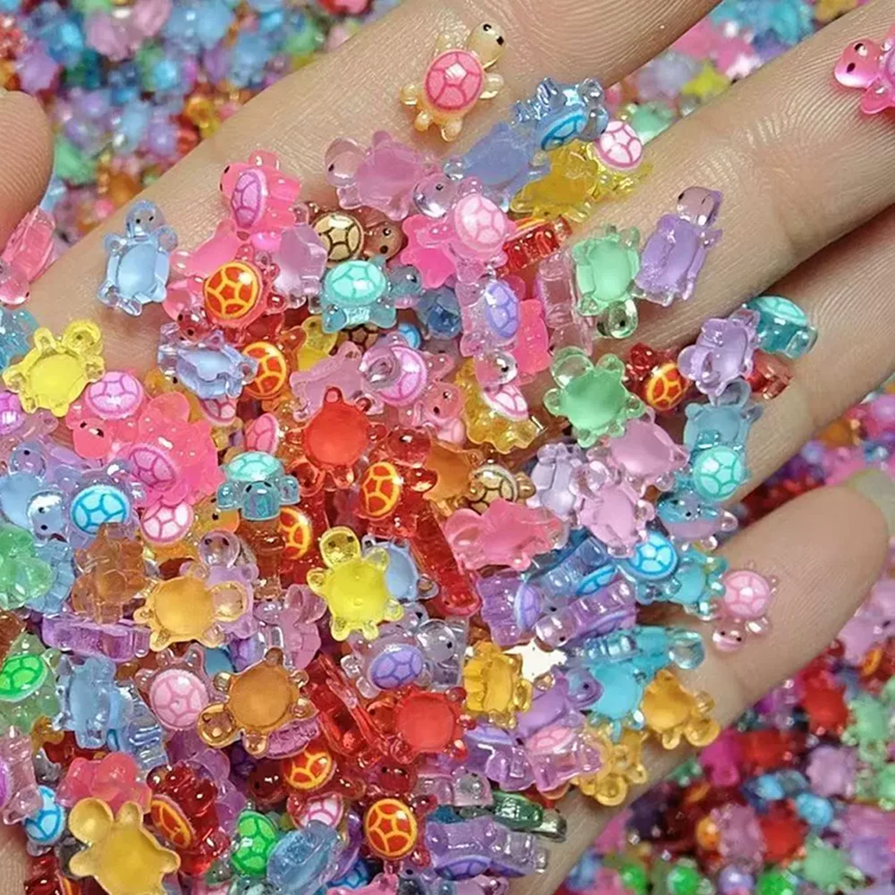 100-500Pcs Mixed Color Glow-in-the-Dark Turtle Nail Charms Mini Resin Luminous Tortoises Nail Art Decoration DIY Nail Supplies